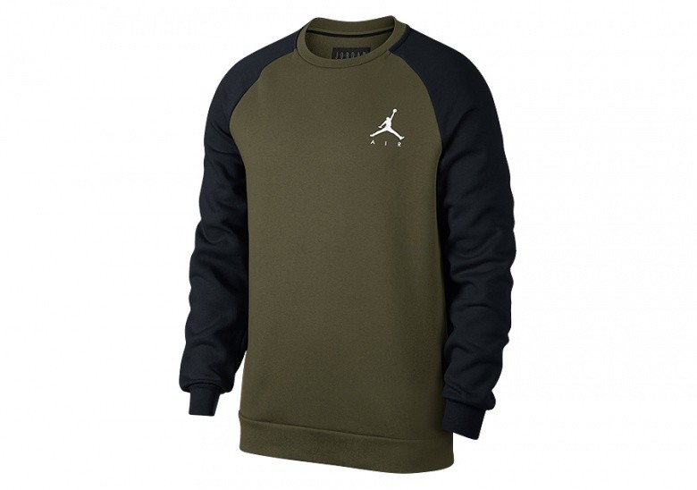 NIKE AIR JORDAN JUMPMAN FLEECE CREW OLIVE CANVAS BLACK