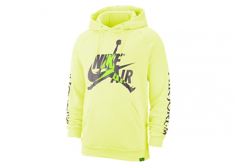 NIKE AIR JORDAN JUMPMAN CLASSICS FLEECE PULLOVER HOODIE LUMINOUS GREEN