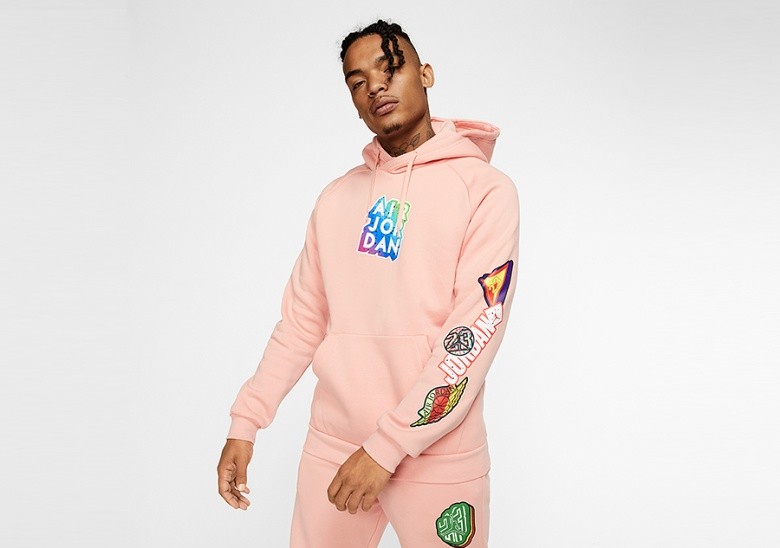 NIKE AIR JORDAN JUMPMAN STICKER PULLOVER HOODIE PINK QUARTZ