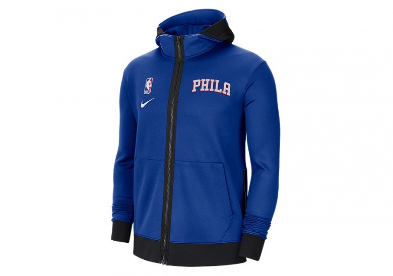 NIKE NBA PHILADELPHIA 76ERS SHOWTIME THERMA FLEX HOODIE RUSH BLUE